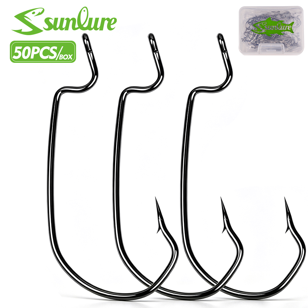 Fishing Hook Offset - صنلور 50 قطعة/صندوق، خطافات صيد واسعة