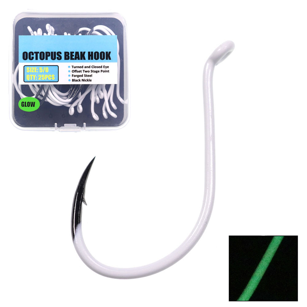 Fishing Hook Assortment - 25 قطعة/صندوق مضيئة المستوردة الصلب الأخطبوط