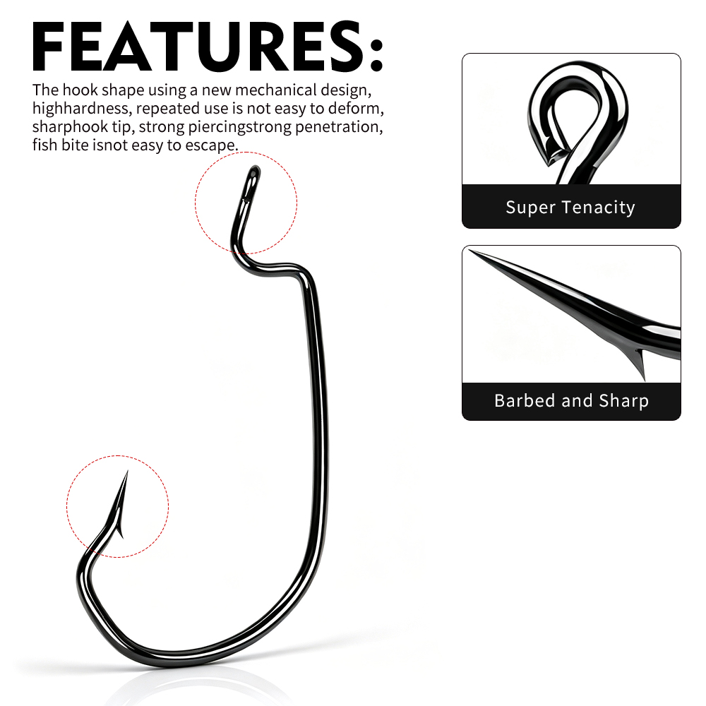صنلور 50 قطعة/صندوق، خطافات صي - مراجعة Fishing Hook Offset وسعره