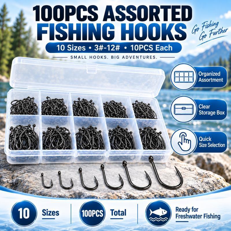 مجموعة من 100 قطعة من خطافات ا - مراجعة Fishing Hook Assortment وسعره